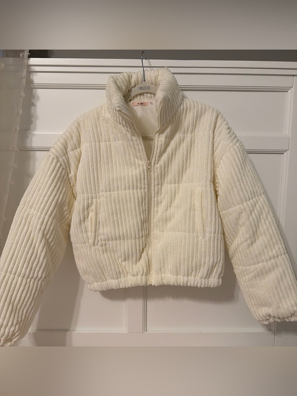 Women’s Cream Quilted Corduroy Puffer Jacket